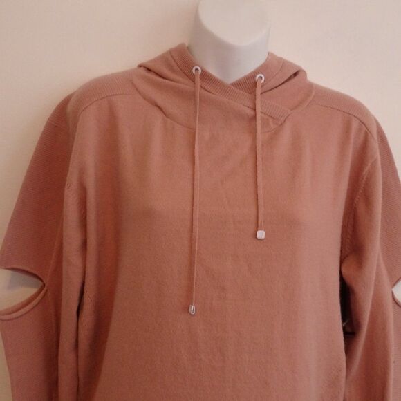 Blanc Noir  Light Pink Knit Hoodie Cut Out sleeve sweater S NWT 198 - Picture 7 of 9